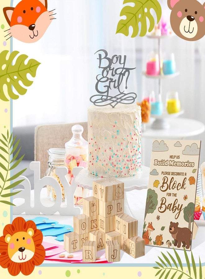Watersay 53 Pcs Baby Shower Games Sign Kit Include 36 ABC Letter Alphabet Blocks 4 DIY Wooden Blocks 1 Block Frame Sign 12 Markers for Gender Reveal Building Game(Animal Style) - Image 5