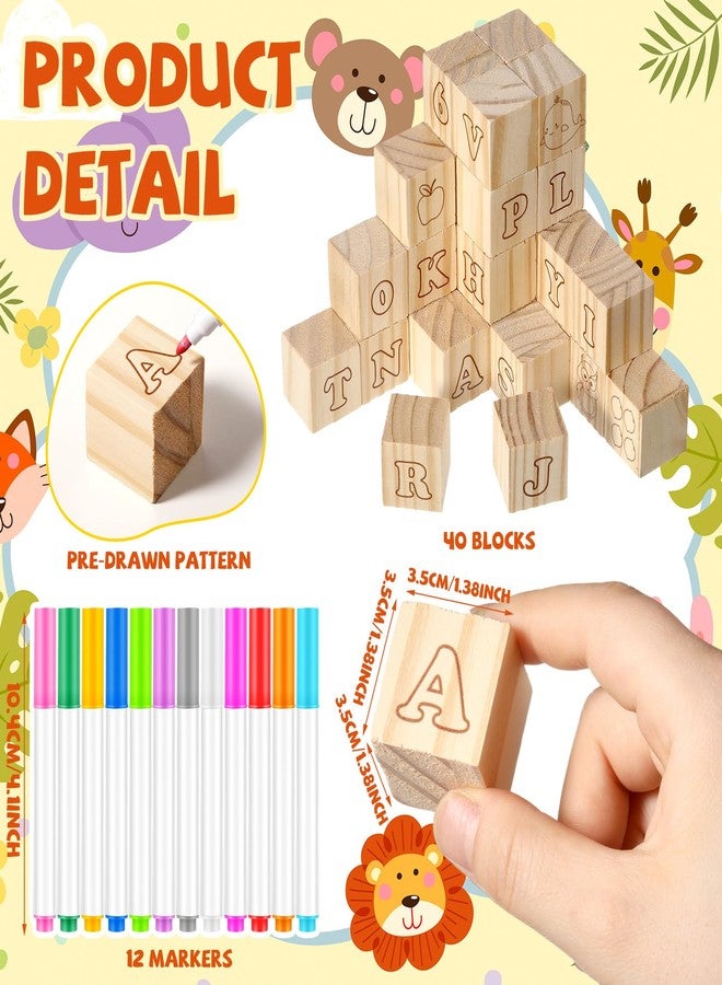 Watersay 53 Pcs Baby Shower Games Sign Kit Include 36 ABC Letter Alphabet Blocks 4 DIY Wooden Blocks 1 Block Frame Sign 12 Markers for Gender Reveal Building Game(Animal Style) - Image 3