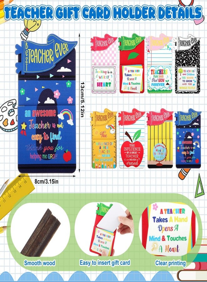 Resurhang 8 Set Teacher Appreciation Gifts Card Holder Bulk Thank You Teacher Wooden Pencil Cash Money Holder Sleeves for Women Men End of Year School Party Supplies - Image 3
