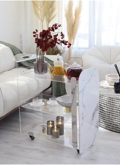 Acrylic Serving Trolley - White Marble Alternative with Grey Veins