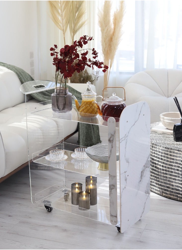 Generic - Acrylic Serving Trolley - White Marble Alternative with Grey Veins - Image 1