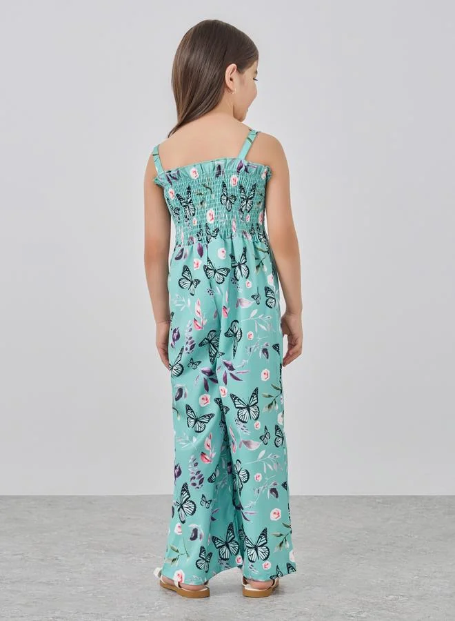 Take Two Take Two Green Butterfly Print Cami Wide Leg Jumpsuit