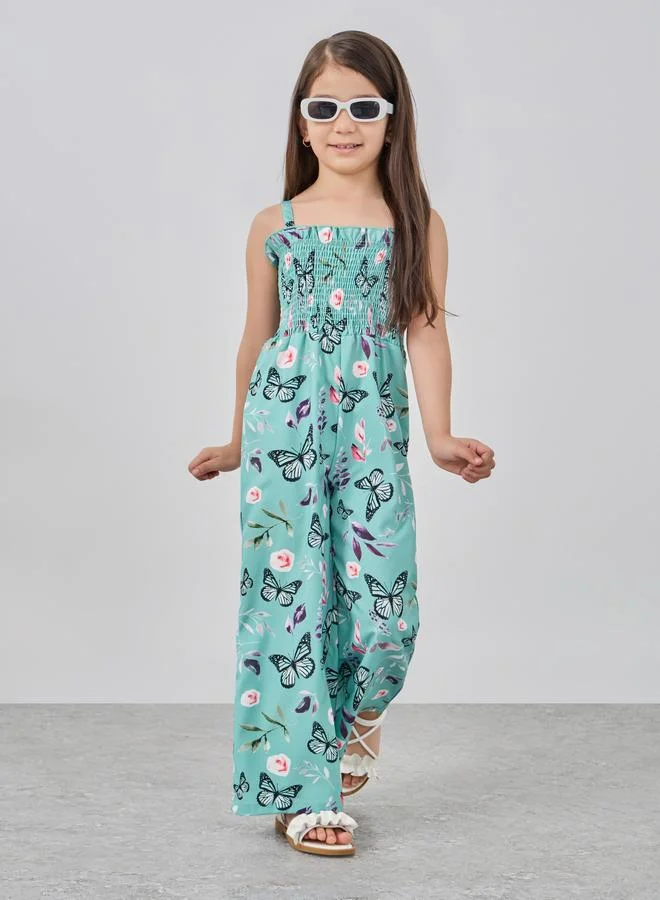 Take Two Take Two Green Butterfly Print Cami Wide Leg Jumpsuit