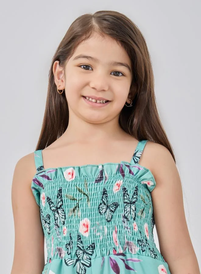 Take Two Take Two Green Butterfly Print Cami Wide Leg Jumpsuit