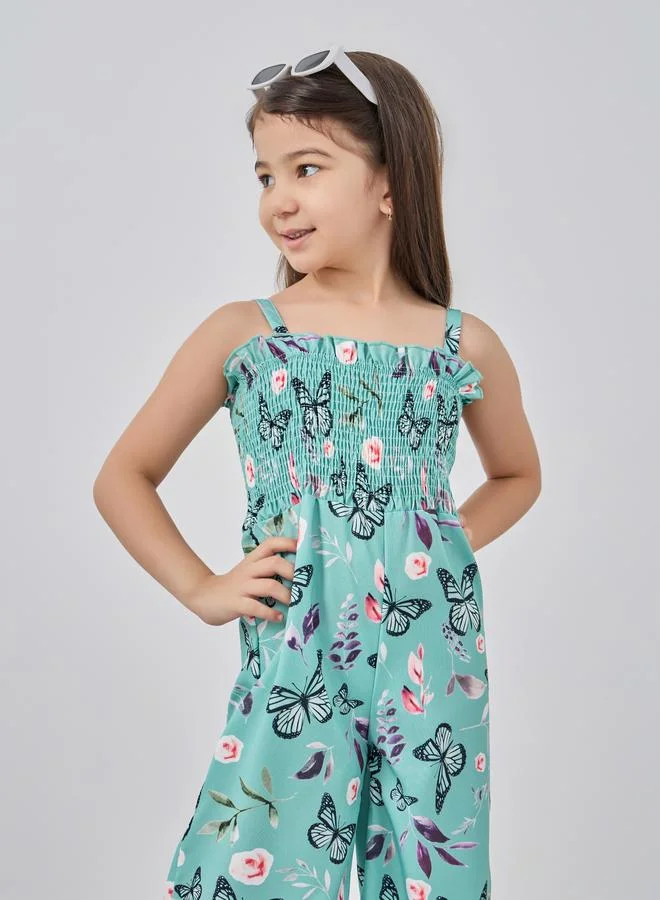 Take Two Take Two Green Butterfly Print Cami Wide Leg Jumpsuit