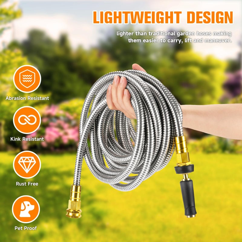 Rosy Earth 100 FT Garden Hose Expandable - 304 Stainless Steel Water Hose 100 FT - Heavy Duty Flexible Kink Free Hose, no Bite - Image 3