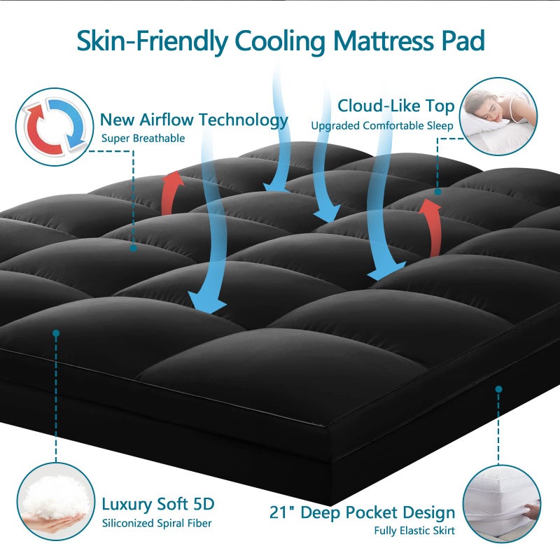 CHOKIT King Mattress Topper, Extra Thick Pillow Top Mattress Pad for Back Pain Relief, Cooling Bed Topper Mattress Cover with 8-21 Inch Deep Pocket - Image 3