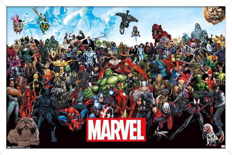 Trends International Marvel Comics The Marvel Lineup Wall Poster 224L x 147W White Framed Version