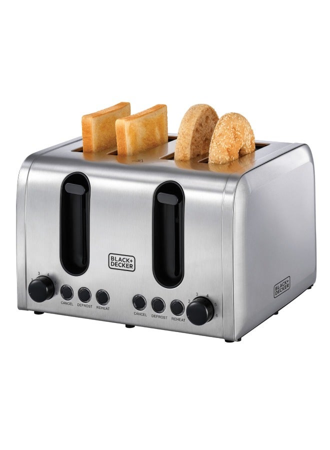 BLACK+DECKER 4-Slice Toaster, Double-Sided Heating, 6 Browning Levels, Defrost, Reheat, Cancel Functions, Extra-Wide Slots, Dual Browning Control, Removable Crumb Tray, 2100 W ET444-B5 Silver - Image 3