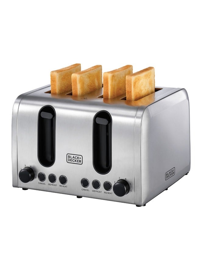 BLACK+DECKER 4-Slice Toaster, Double-Sided Heating, 6 Browning Levels, Defrost, Reheat, Cancel Functions, Extra-Wide Slots, Dual Browning Control, Removable Crumb Tray, 2100 W ET444-B5 Silver - Image 2