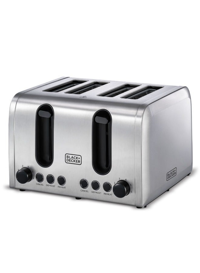 BLACK+DECKER 4-Slice Toaster, Double-Sided Heating, 6 Browning Levels, Defrost, Reheat, Cancel Functions, Extra-Wide Slots, Dual Browning Control, Removable Crumb Tray, 2100 W ET444-B5 Silver - Image 1