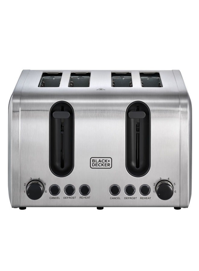BLACK+DECKER 4-Slice Toaster, Double-Sided Heating, 6 Browning Levels, Defrost, Reheat, Cancel Functions, Extra-Wide Slots, Dual Browning Control, Removable Crumb Tray, 2100 W ET444-B5 Silver - Image 4