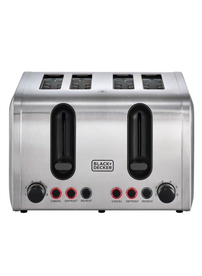 BLACK+DECKER 4-Slice Toaster, Double-Sided Heating, 6 Browning Levels, Defrost, Reheat, Cancel Functions, Extra-Wide Slots, Dual Browning Control, Removable Crumb Tray, 2100 W ET444-B5 Silver - Image 5