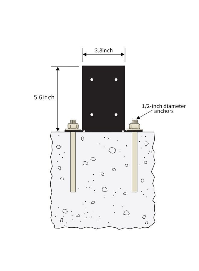 Likeem 4 x 4 Post Base 5 PCS,Inner Size 3.6"x3.6"Deck Post Base,Heavy Duty Metal Black Powder Coated Post Brackets,for Pavilion Deck Railing Support Deck Base Plate, Support Bolt Down. - Image 4