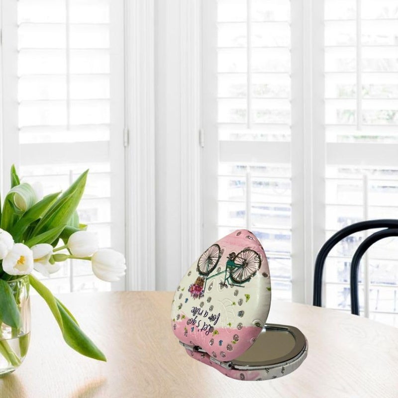 Portable Compact Heart Design Metal and Glass Mirror with Stones 2x1 Magnification for Makeup  - Image 3