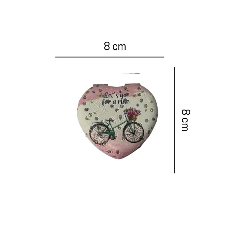 Portable Compact Heart Design Metal and Glass Mirror with Stones 2x1 Magnification for Makeup  - Image 2