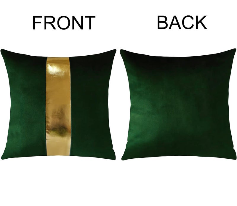 AEROHAVEN™ Set of 2 Premium Velvet with Gold Stripes Decorative Throw Pillow/Cushion Covers with Invisible Zipper - (16 x 16 Inch, Forest Green) - Image 4