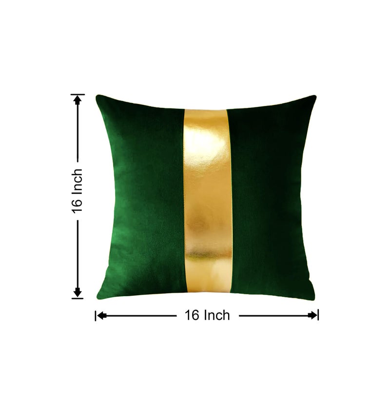 AEROHAVEN™ Set of 2 Premium Velvet with Gold Stripes Decorative Throw Pillow/Cushion Covers with Invisible Zipper - (16 x 16 Inch, Forest Green) - Image 3