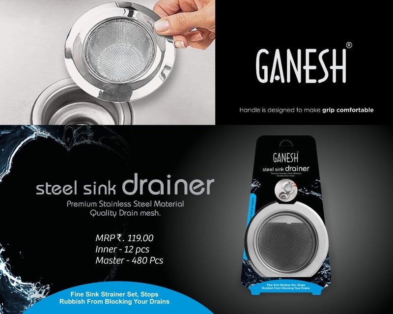Ganesh Stainless Steel Sink Strainer Kitchen Drain Basin Basket Filter Stopper Drainer/Jali | 10 W x 10 H Millimeters - Image 2