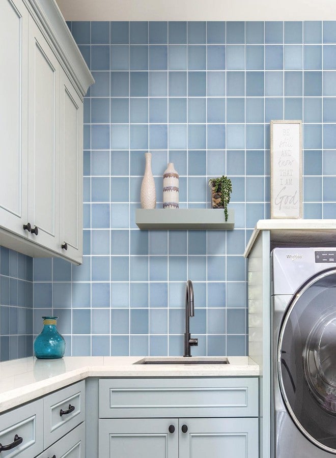 Commomy 10 Pcs Matte Blue Peel and Stick Tile 11.8"x11.8" Thin PVC 3D Square Peel and Stick Backsplash for Kitchen Wall Panels for Bedroom,Living Room,Bathroom,RV - Image 2