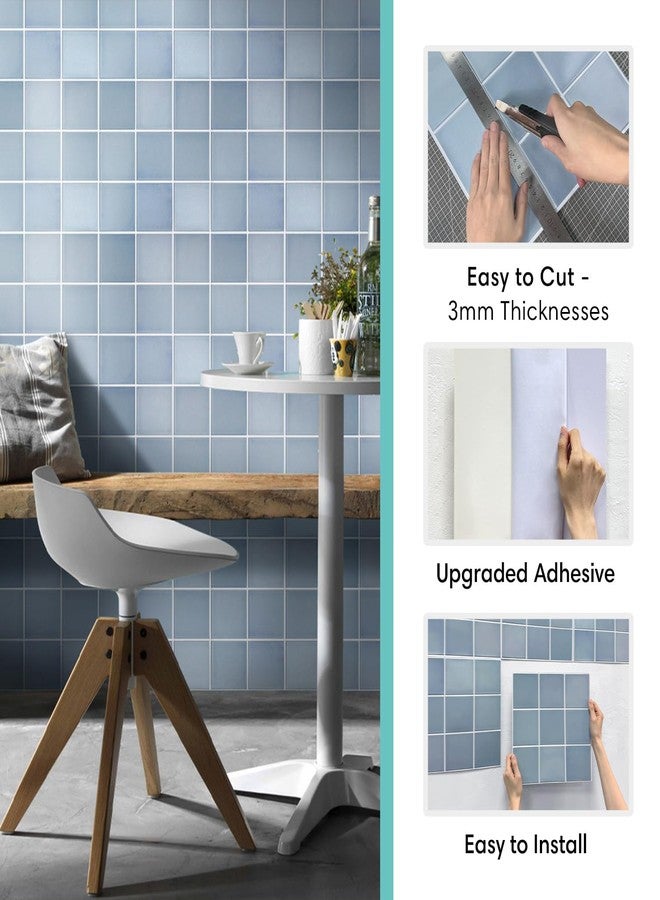 Commomy 10 Pcs Matte Blue Peel and Stick Tile 11.8"x11.8" Thin PVC 3D Square Peel and Stick Backsplash for Kitchen Wall Panels for Bedroom,Living Room,Bathroom,RV - Image 5