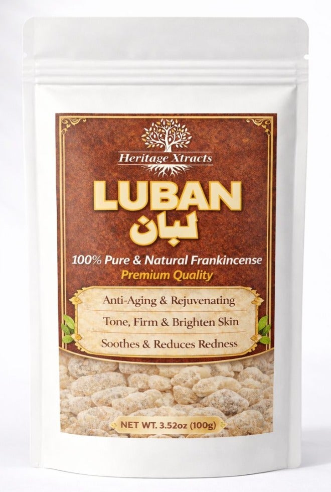 Heritage Xtracts Premium Quality Organic Frankincense Luban - 100% Pure & Natural Resin for Skin Care, Aromatherapy, Stress Relief & Anti-Aging Benefits - 100g