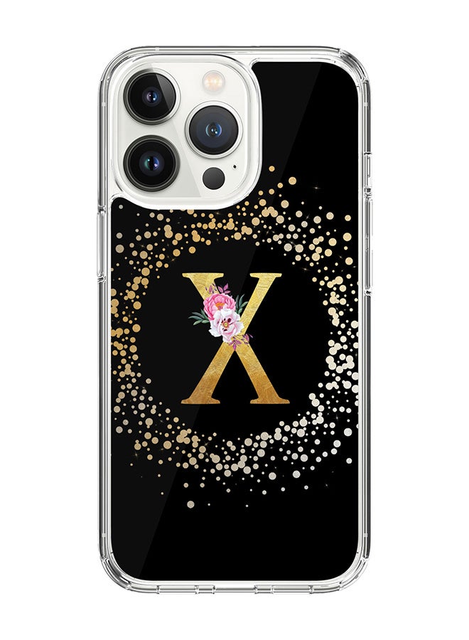 Stylizedd Classic Clear Case For iPhone 15 Pro, Hybrid Soft Case Flexible Edges Thin Cover- Custom Monogram Initial Letter Floral Pattern Alphabet - X (Black) - Image 1