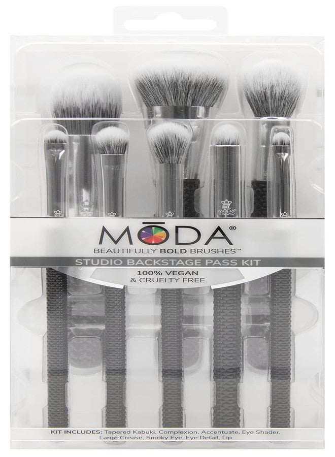 Moda Studio Backstage Pass 8pc Makeup Brush Kit - Complete Face & Eye Brush Set with Travel Pouch - Image 5