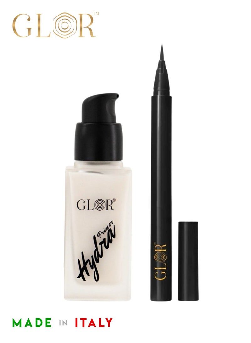 غلور  قلم تحديد العيون غلور - مقاوم للتلطخ، نباتي ومقاوم للماء للحصول على مظهر دقيق للعين + برايمر غلور لترطيب الوجه والعين - Image 1