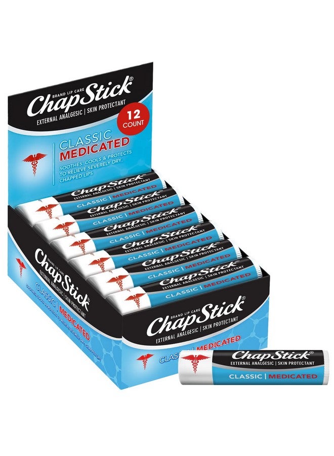 تشابستيك مرطب شفاه طبي من تشابستيك، عبوة من 12 قطعة - مسكن خارجي للألم، واقي للبشرة، لتخفيف آلام الشفاه الجافة وقرح البرد، 0.15 أونصة لكل عبوة - Image 1