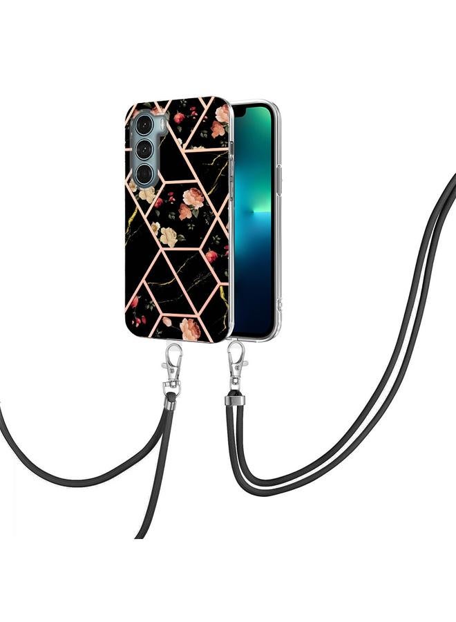 S-TOP Case For Motorola Moto G200 Splicing Marble Flower Pattern TPU Phone Case with Lanyard - Image 2