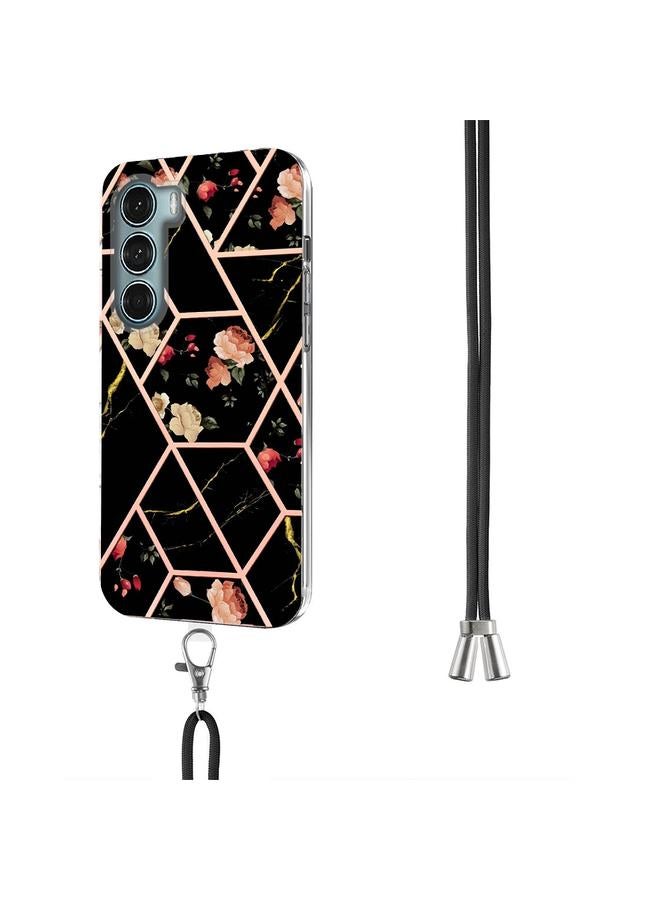 S-TOP Case For Motorola Moto G200 Splicing Marble Flower Pattern TPU Phone Case with Lanyard - Image 3