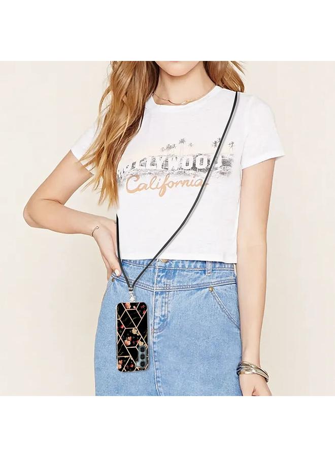 S-TOP Case For Motorola Moto G200 Splicing Marble Flower Pattern TPU Phone Case with Lanyard - Image 4