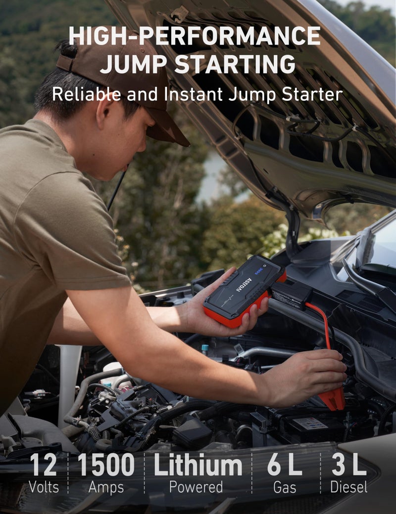 AstroAI S8 Car Battery Jump Starter, Car Jumper Starter Battery Pack for Up to 6.0L Gas & 3.0L Diesel Engines, 12V Portable Jump Box with 3 Modes Flashlight and Jumper Cable (Red) - Image 2