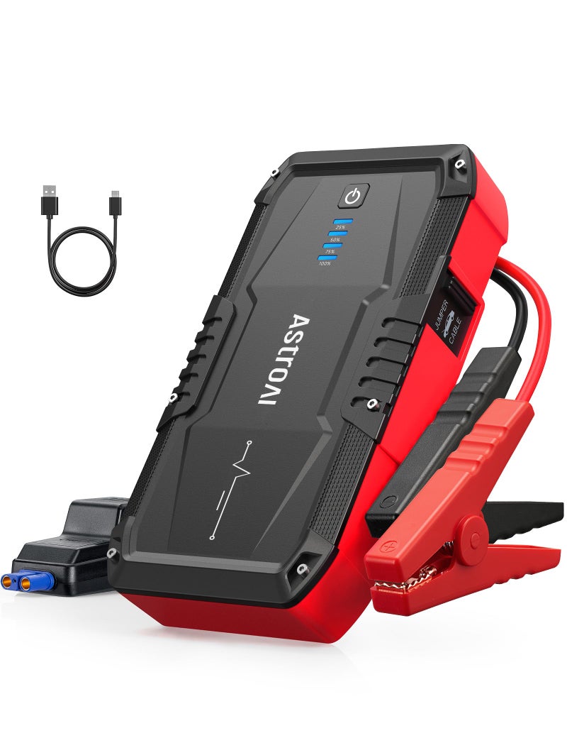 AstroAI S8 Car Battery Jump Starter, Car Jumper Starter Battery Pack for Up to 6.0L Gas & 3.0L Diesel Engines, 12V Portable Jump Box with 3 Modes Flashlight and Jumper Cable (Red) - Image 1