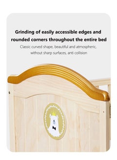 Arabest Solid Wood Crib Multifunctional Solid Wood Paint Free Crib Portable Easy To Assemble, With Wheels,100*56cm  - Image 3