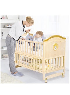 Arabest Solid Wood Crib Multifunctional Solid Wood Paint Free Crib Portable Easy To Assemble, With Wheels,100*56cm  - Image 5