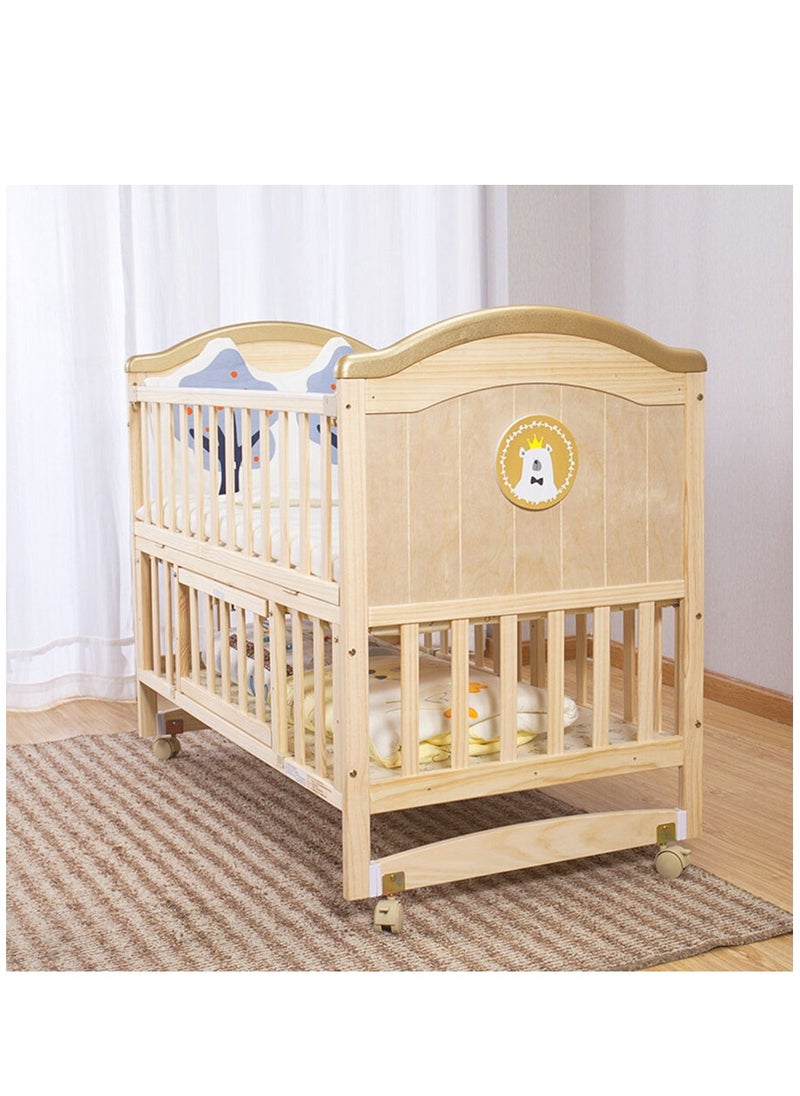 Arabest - Solid Wood Crib Multifunctional Solid Wood Paint Free Crib Portable Easy To Assemble, With Wheels,100*56cm - Image 1