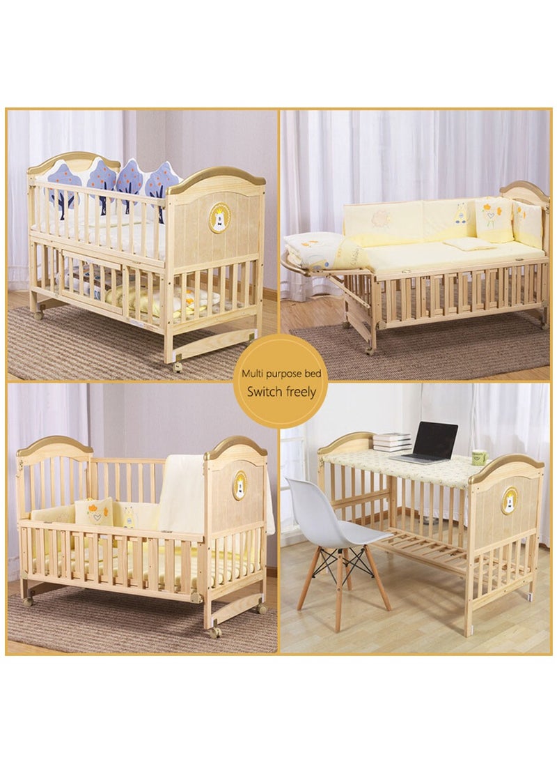 Arabest - Solid Wood Crib Multifunctional Solid Wood Paint Free Crib Portable Easy To Assemble, With Wheels,100*56cm - Image 1