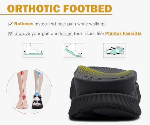 KuaiLu Womens Orthopedic Walking Sandals Comfortable Plantar Fasciitis Arch Support Summer Outdoor Travel Outfits Platform Cushion Shoes Athletic Sport Recovery Adjustable Strap Slides Black Size 8 - Image 4