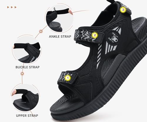 KuaiLu Womens Orthopedic Walking Sandals Comfortable Plantar Fasciitis Arch Support Summer Outdoor Travel Outfits Platform Cushion Shoes Athletic Sport Recovery Adjustable Strap Slides Black Size 8 - Image 5