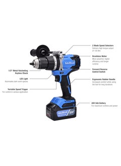 Gazelle Gazelle GC2030 20V Cordless Hammer Drill, 13mm, 120Nm, 2-Speed, Brushless Motor, includes 2 x 5.0Ah Li-Ion Batteries and Auxiliary Handle 1 year warranty  - Image 2