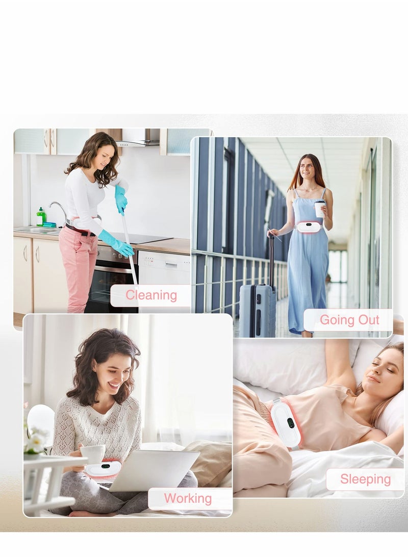 Excefore - وسادة تدفئة محمولة لاسلكية، جهاز حزام الخصر الكهربائي، وسادة سريعة مع 3 مستويات حرارة و4 أوضاع تدليك، للظهر أو البطن للنساء والفتيات (أبيض) - Image 1