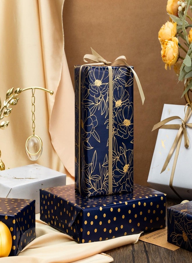 Yarcony Gift Wrapping Paper Roll - 17 Inch X 120 Inch Per Roll Luxury Navy Gold Flower, Polka Dot & White Gold Marble Gift Wrap Paper for Men Birthday, Father's Day, Christmas, Holiday, Graduation - Image 5