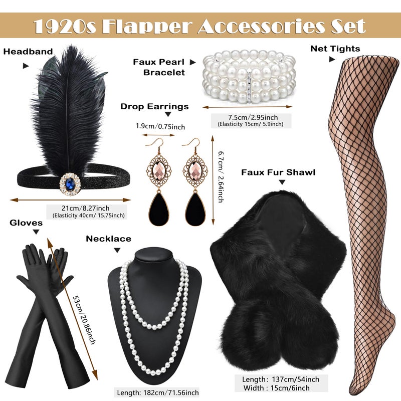 EIELO 1920s Great Gatsby Accessories Set for Women Women's Faux Fur Wraps Wedding Fur Shawls Sleeveless Headpiece Headband Flapper Roaring 20s Costume Accessories Sey - Image 3