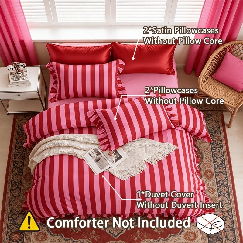 5pcs Striped Pattern Bedding, Includes 1 Duvet Cover + 4 Pillowcases (No Inserts), Ruffled Washed Fiber Duvet Cover and Pillowcases, Essential for Exquisite Home Decor, Mother's Day Birthday Gift Set - Image 4