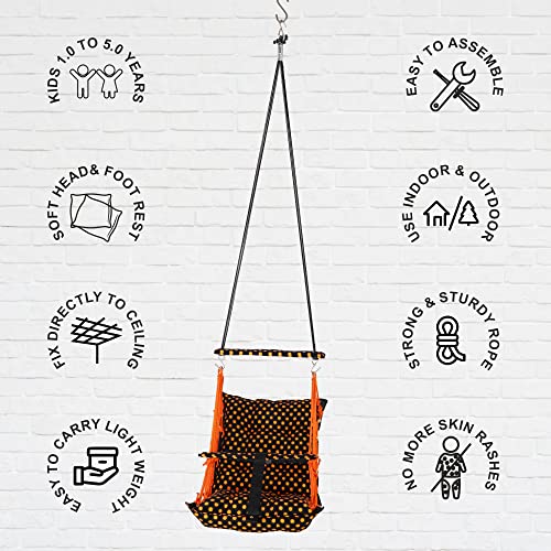 BOFFLE® Cotton Swing Chair for Kids Baby's Children Folding and Washable1-3 Years with Safety Belt/Home,Garden Jhula for Babies|Swing for Kids | Seat and Back Side 16x16 inch - Image 4
