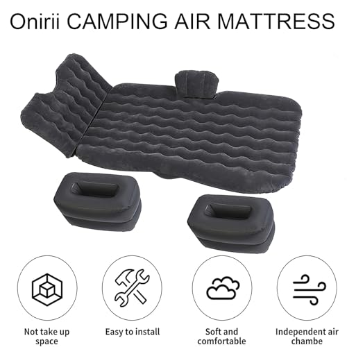 Onirii Inflatable Car Air Mattress Back Seat Bed with Air Pump,Portable Thickened Car Travel Camping Sleeping Air Mattress Blow Up Bed for Car Universal SUV - Image 4