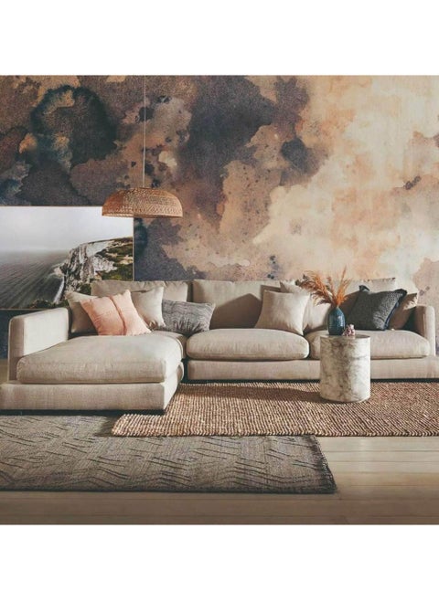 Linen and MDF L-Shape Sofa - Beige