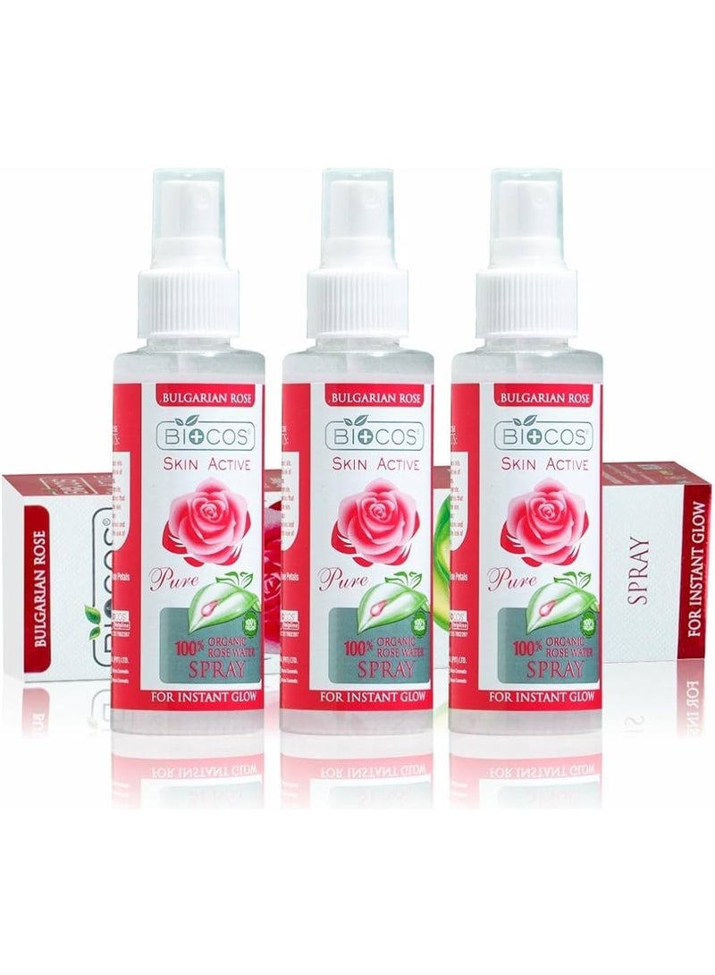 BIOCOS Organic Rose Water Spray – Hydrating Toner, Reduces Redness & Tightens – Pack of 3 - Image 1